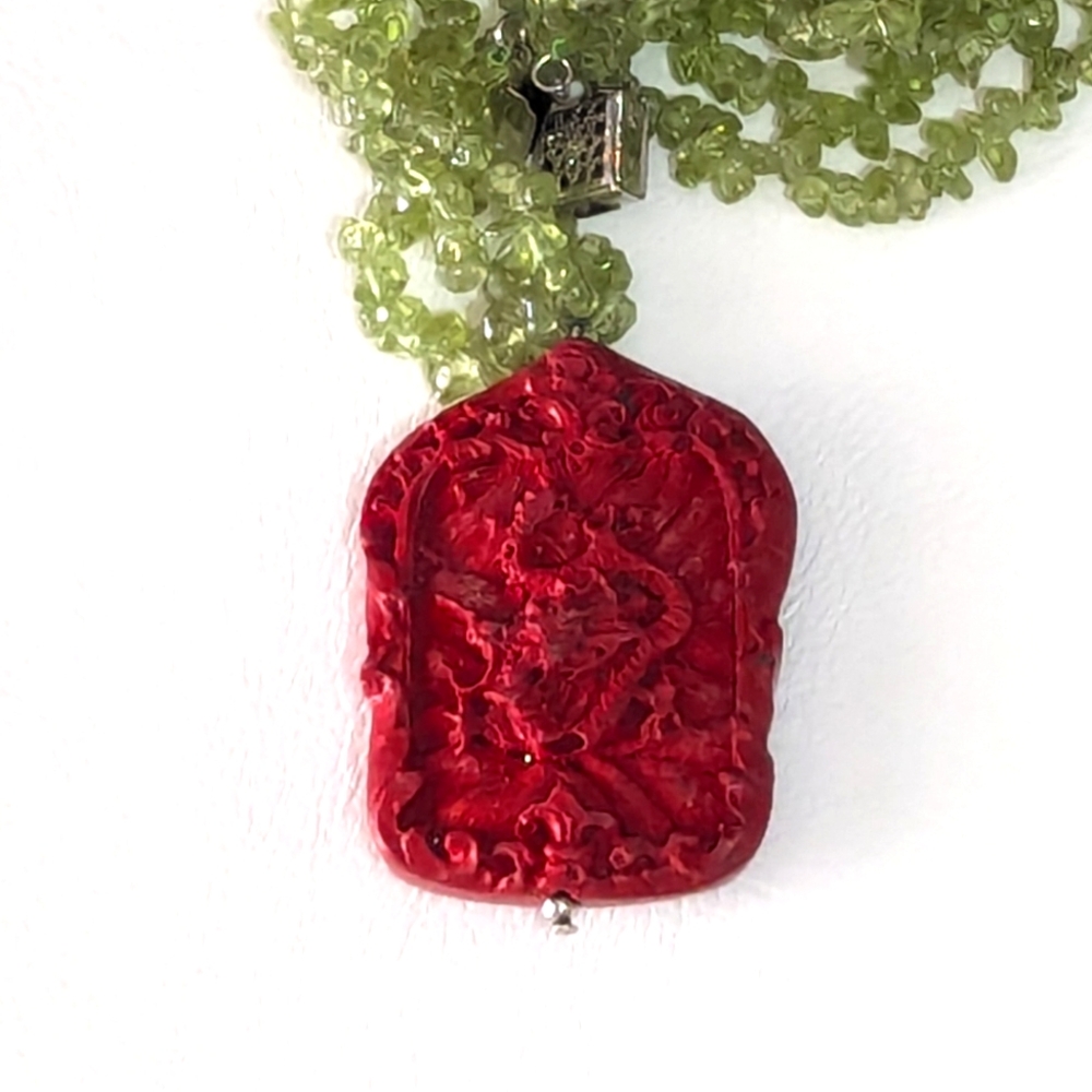 Hand carved Dragon Necklace | Hand Strung Peridit Beads | Precious Gemstones | - Picture 11 of 11